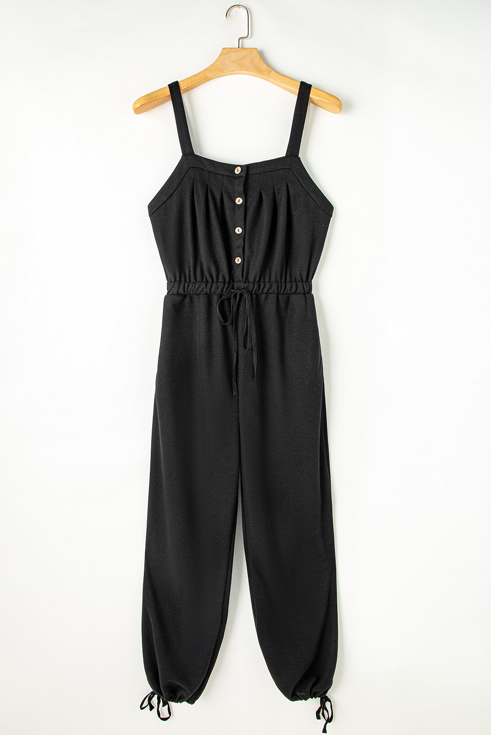 Black Textured Drawstring Jumpsuit