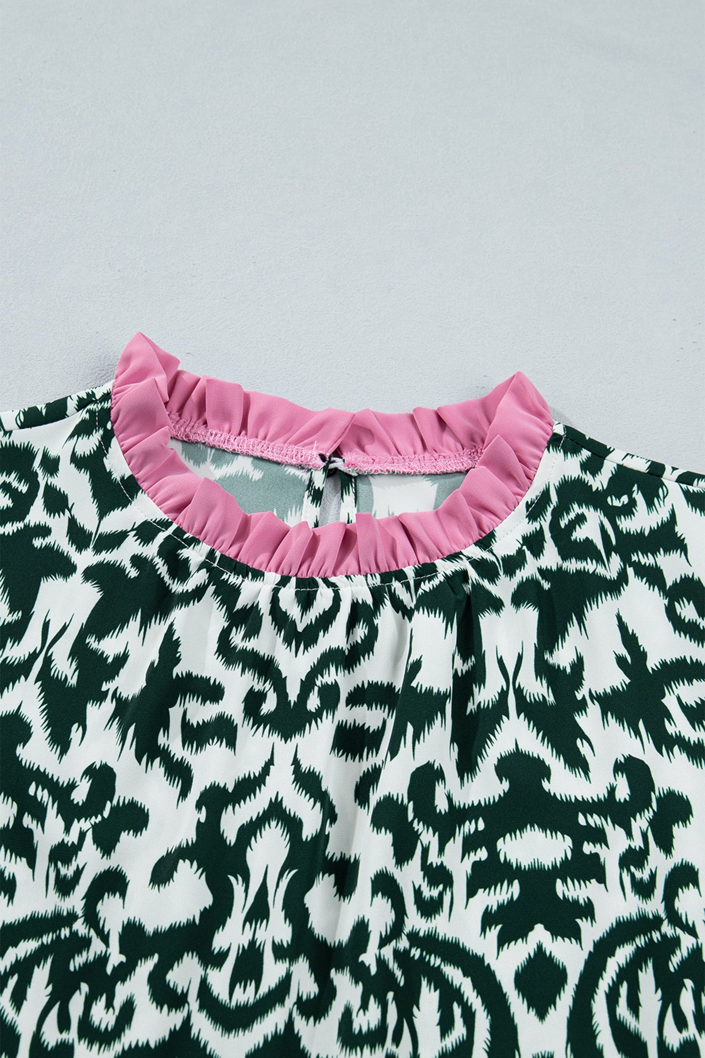 Green Damask Print Blouse
