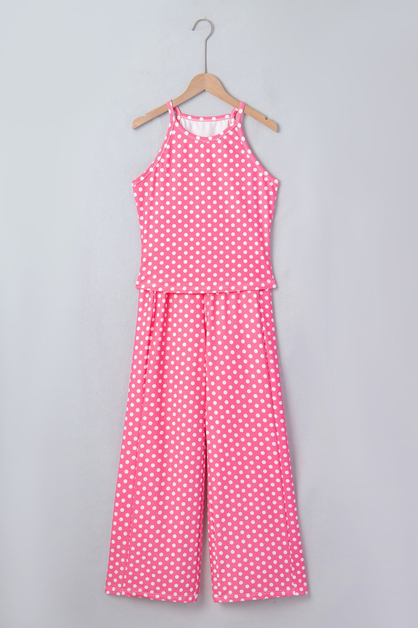 Pink Polka Dot Print Slim Tank Loose Pants 2pcs Outfit