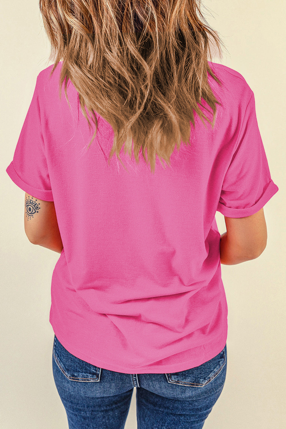 Dearlove Red Casual Plain Crew Neck Tee