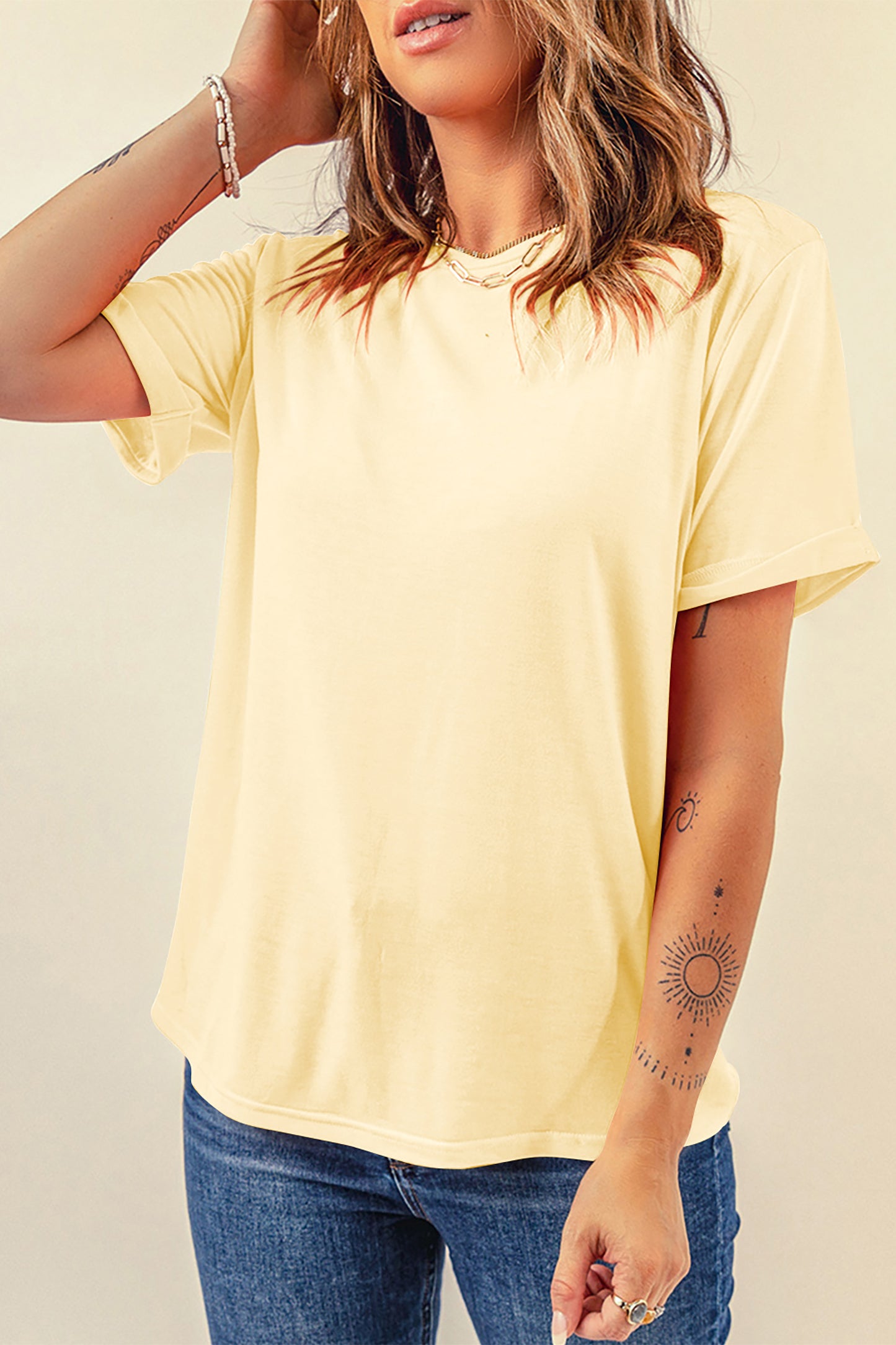 Dearlove Red Casual Plain Crew Neck Tee