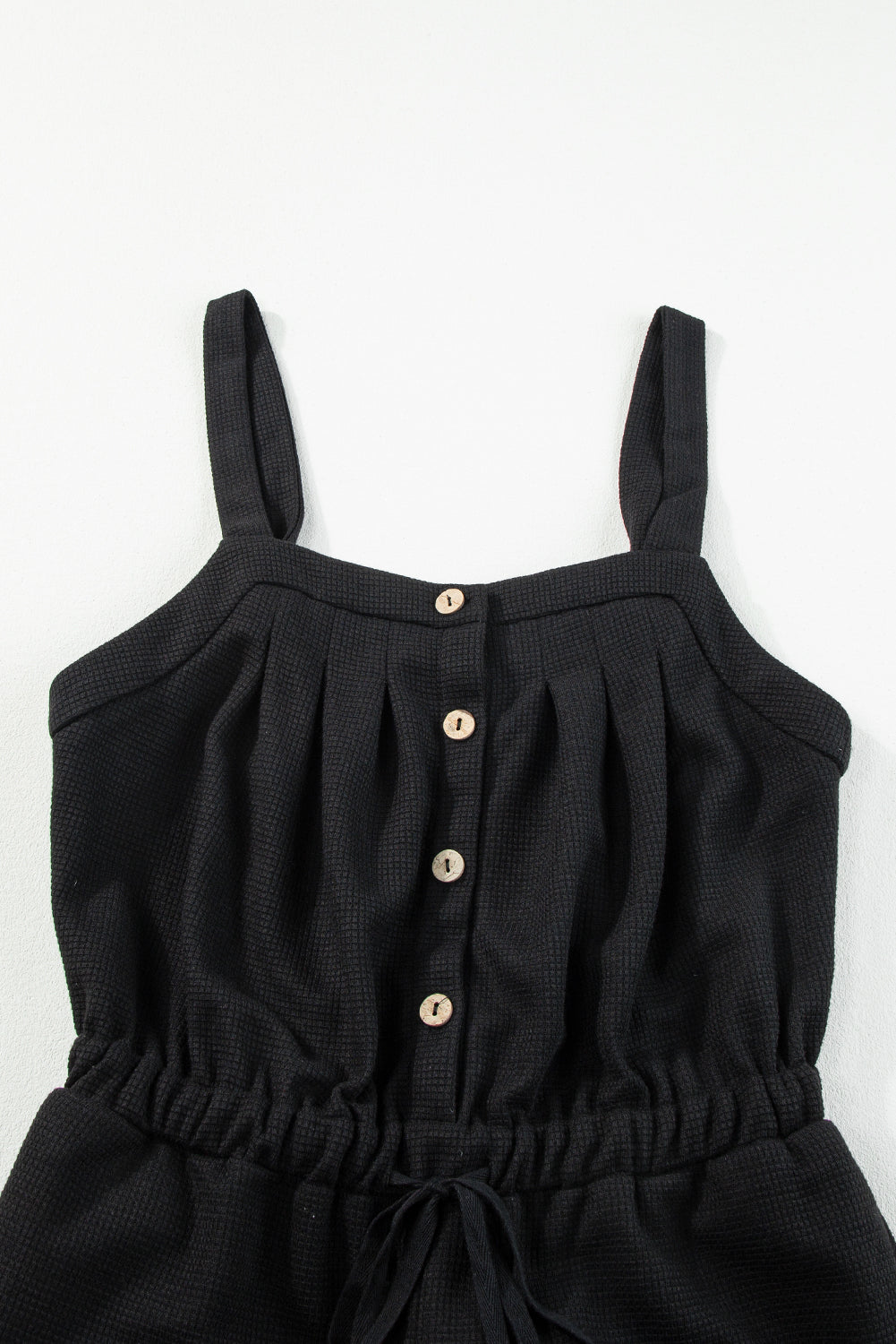 Black Textured Drawstring Jumpsuit