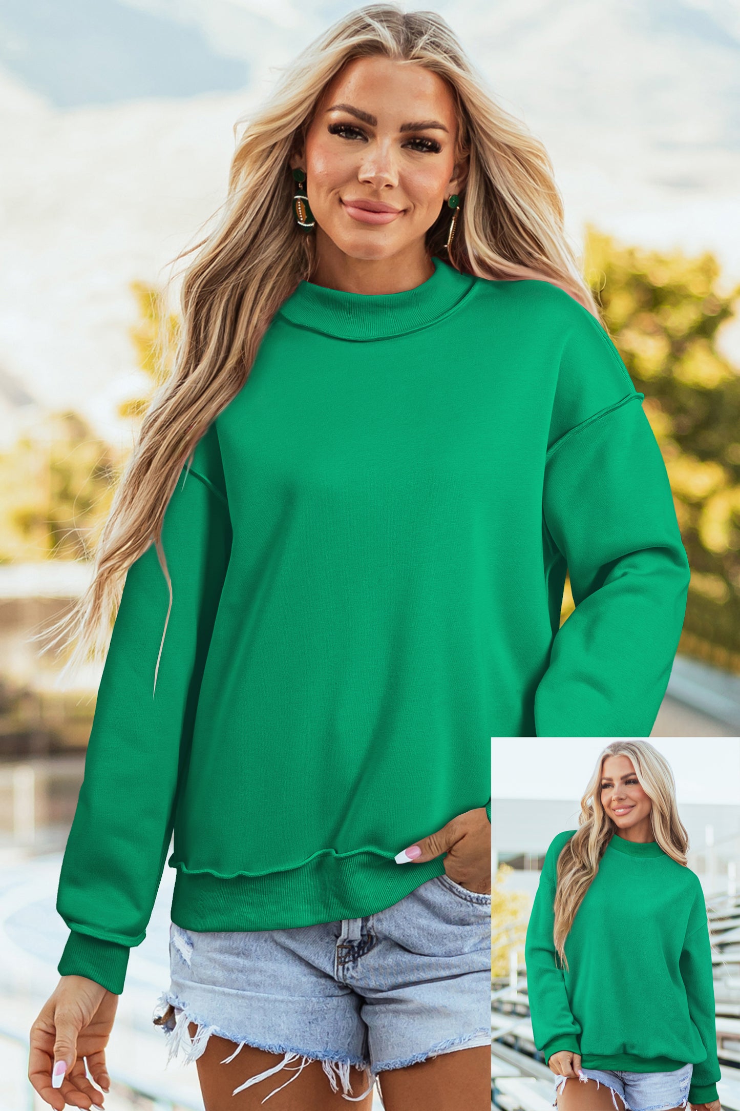 Tillandsia Purple Oversize Drop Shoulder Reversible Mock Neck Sweatshirt