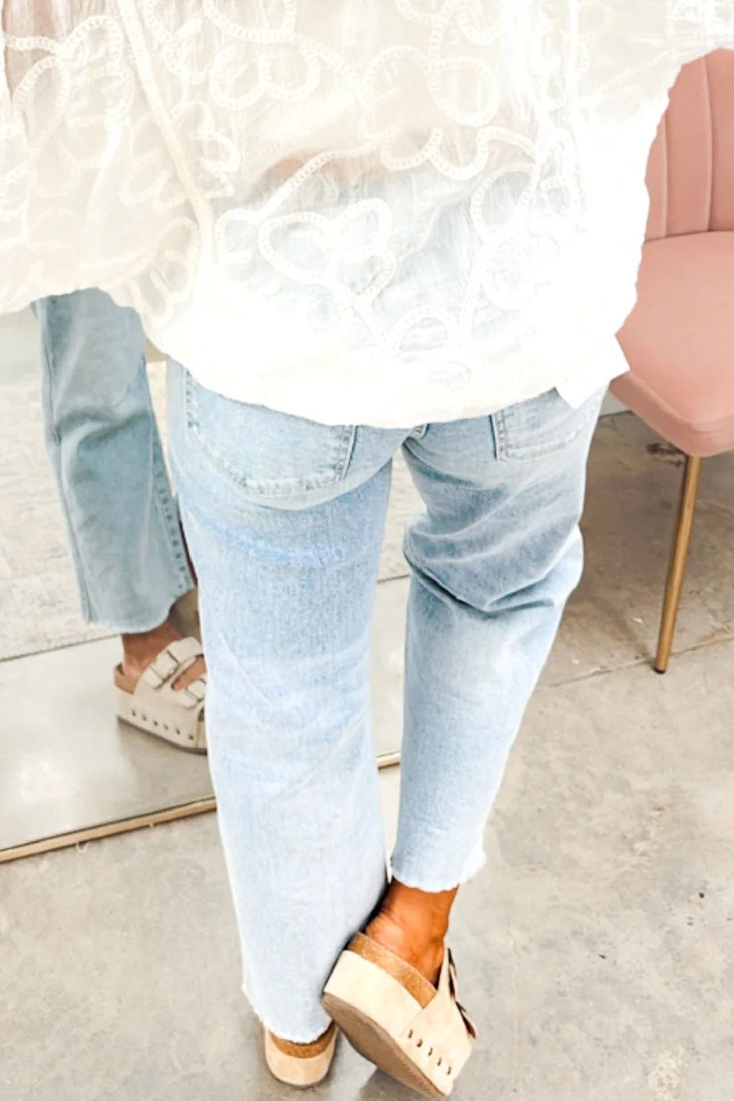 Sequin Football Pattern Raw Hem Jeans