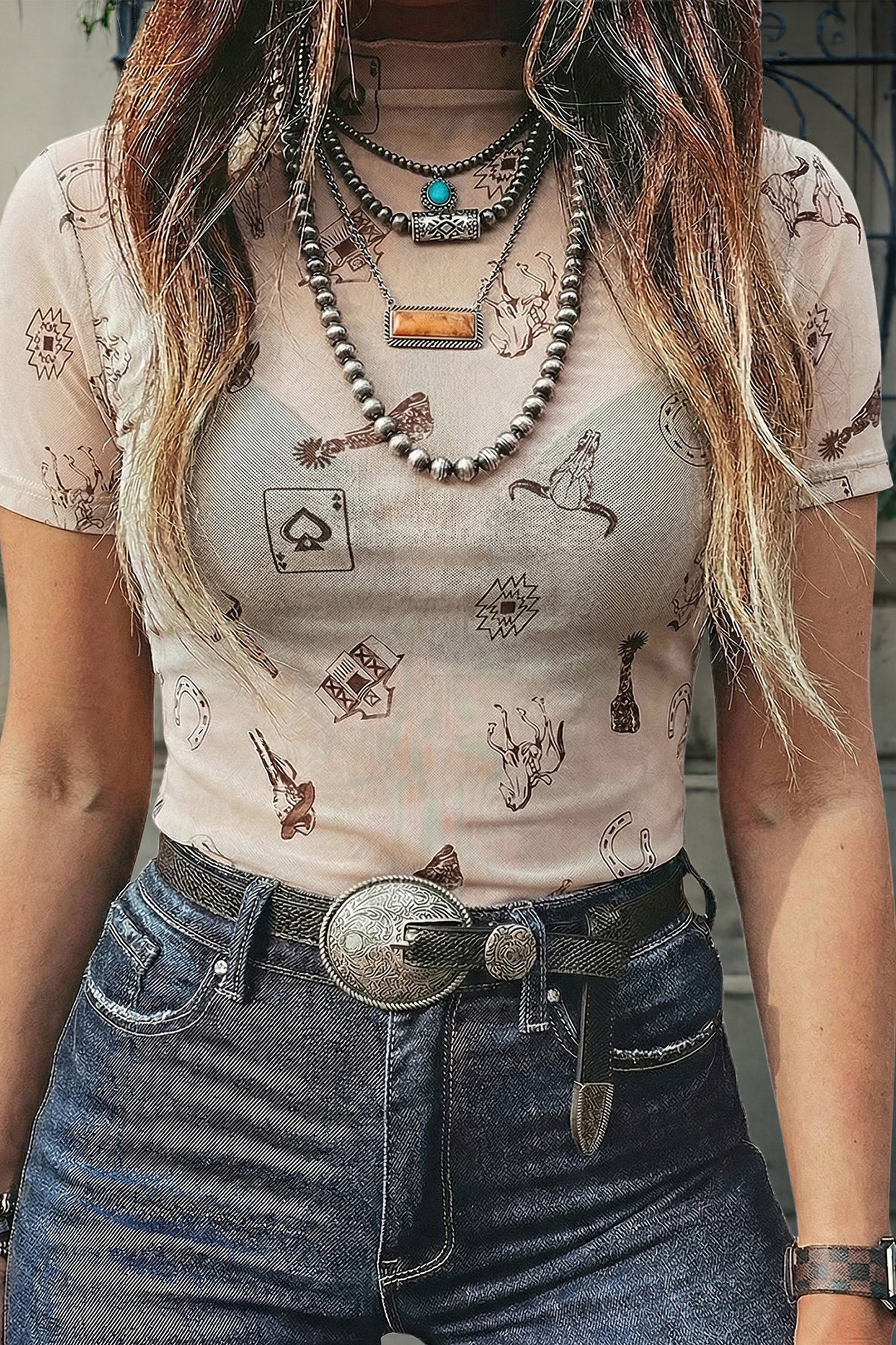 Leopard Printed Mesh Short Sleeve Top