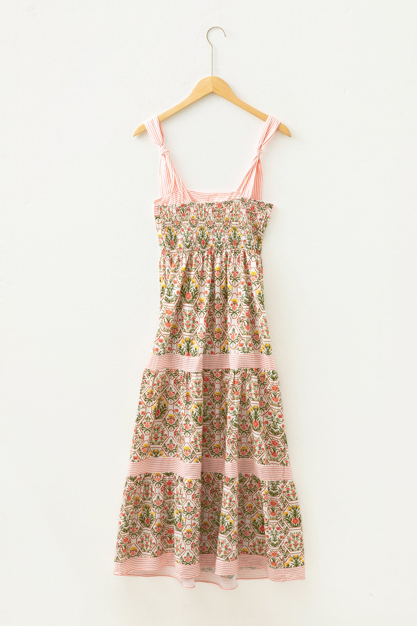 Geometric Floral Print Striped Patchwork Detail Sleeveless Dress
