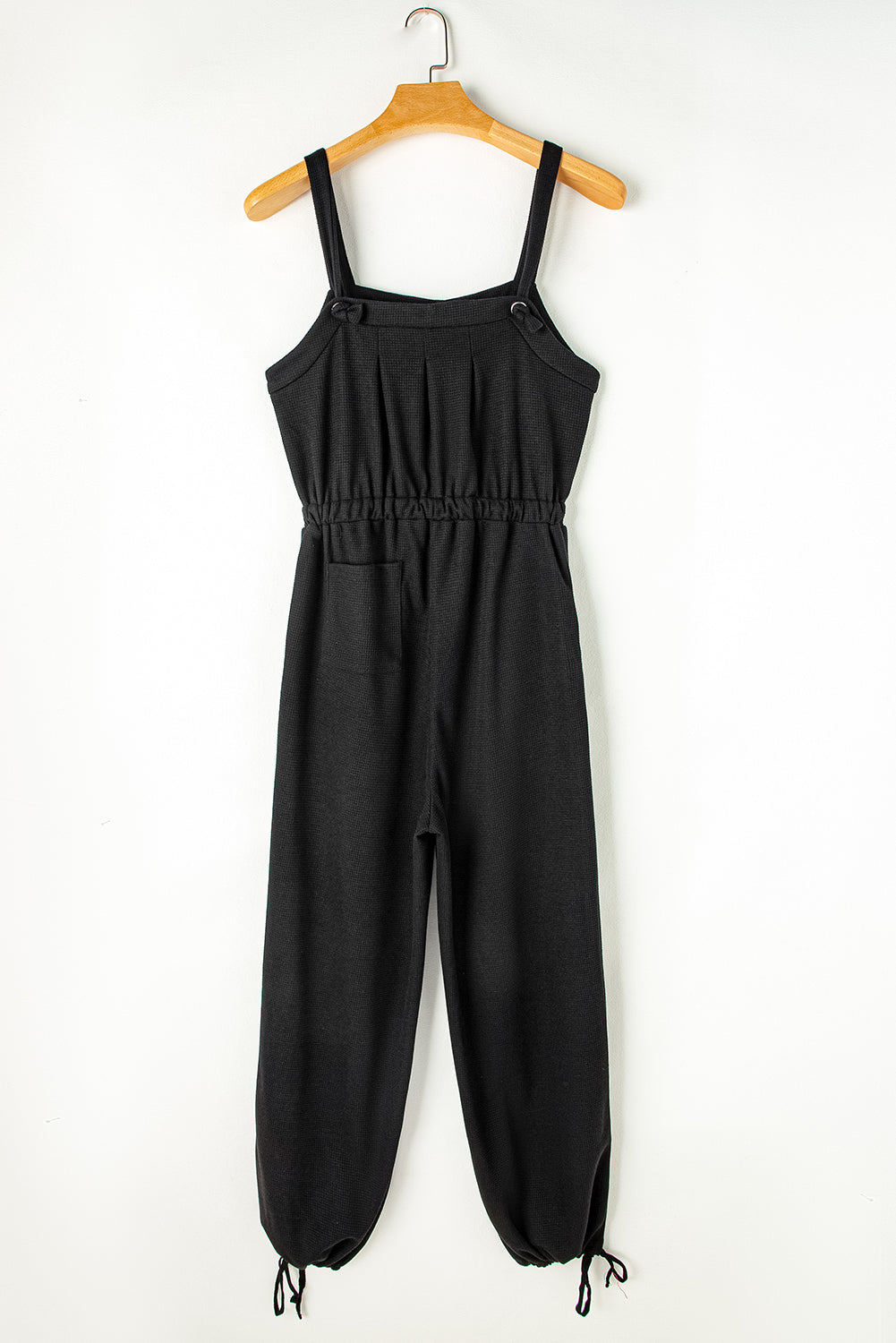 Black Textured Drawstring Jumpsuit