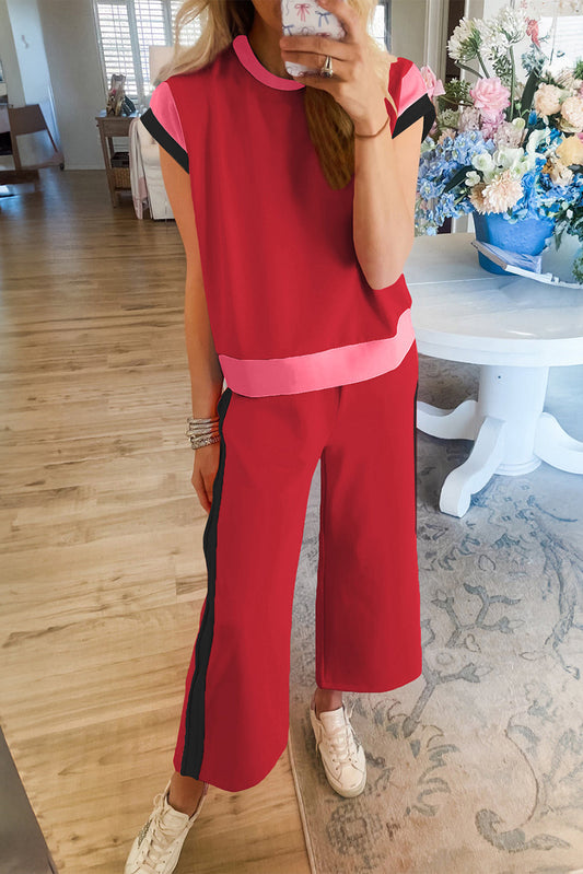 Color Block Detail Casual Two-piece Set