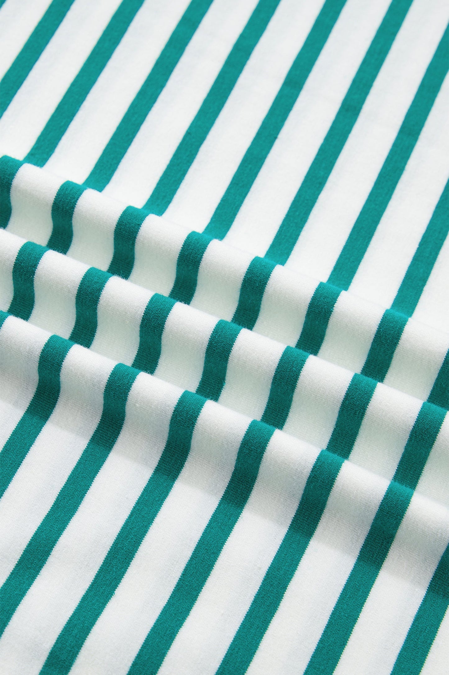 Green Stripe Scalloped Trim Round Neck T Shirt