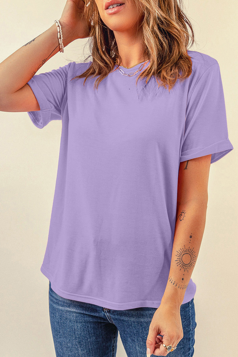 Dearlove Red Casual Plain Crew Neck Tee