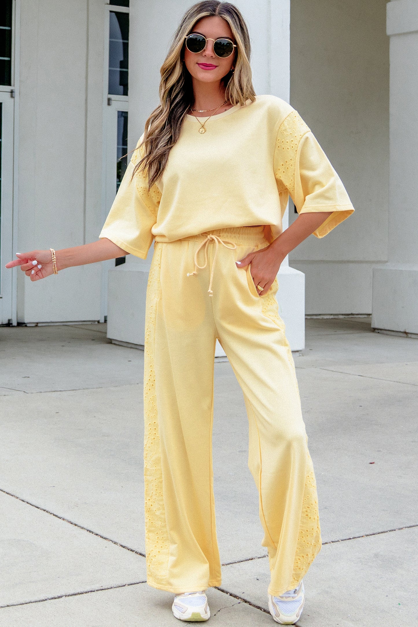 Lace Patchwork Pants Set