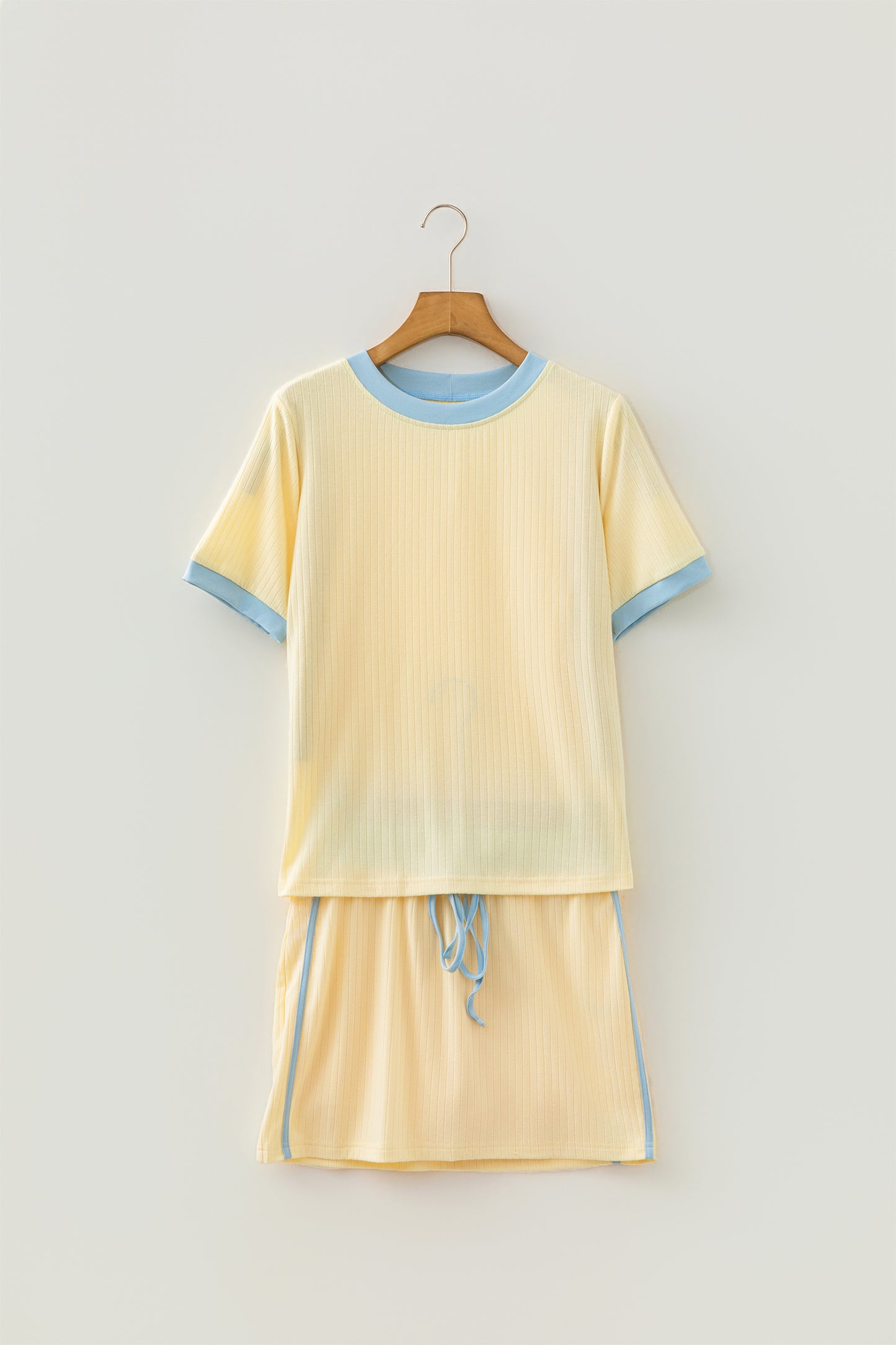 Yellow Ribbed Knit Skirt Set