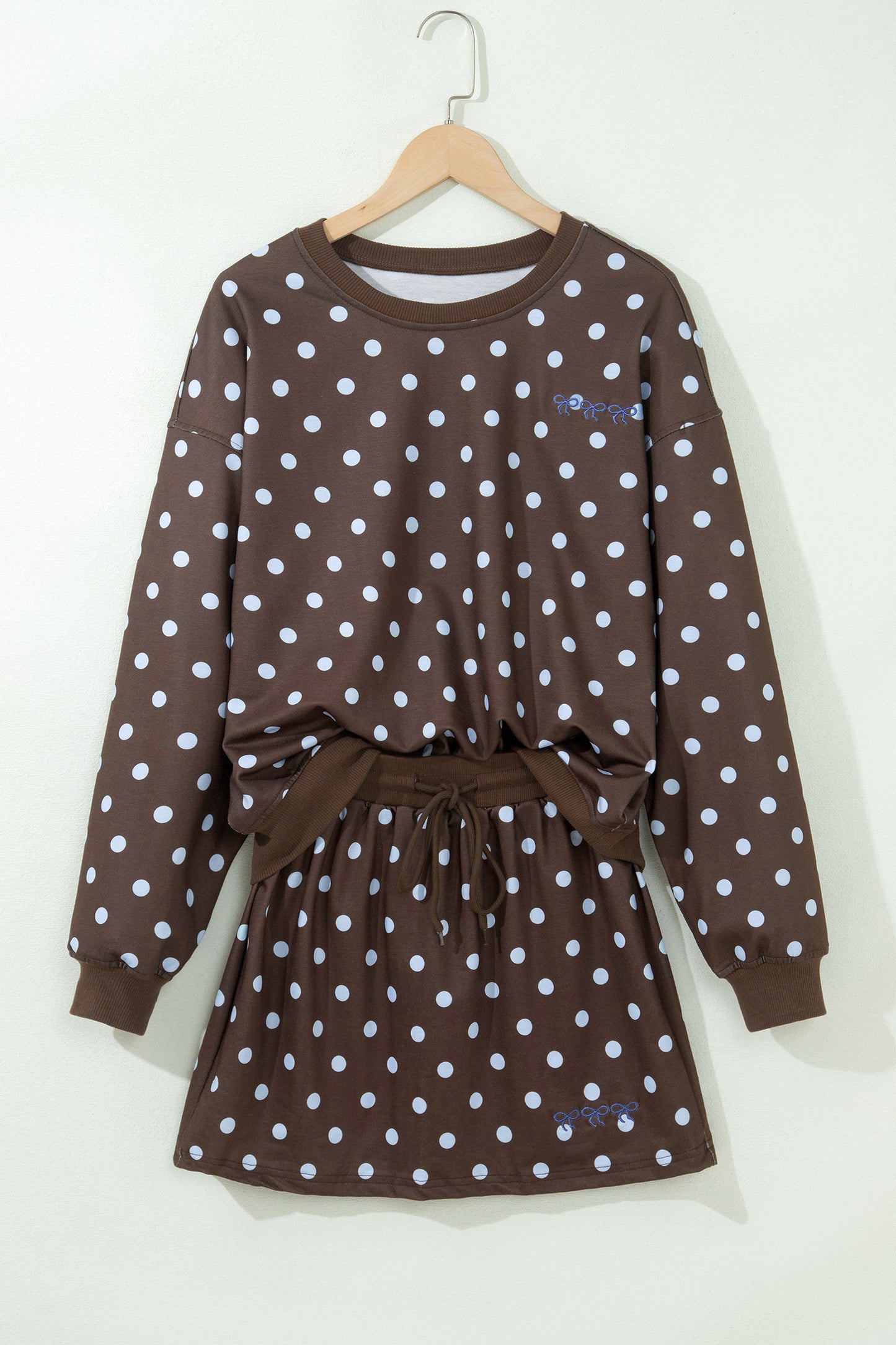 Polka Dot Embroidered Bow Detail Skort Set