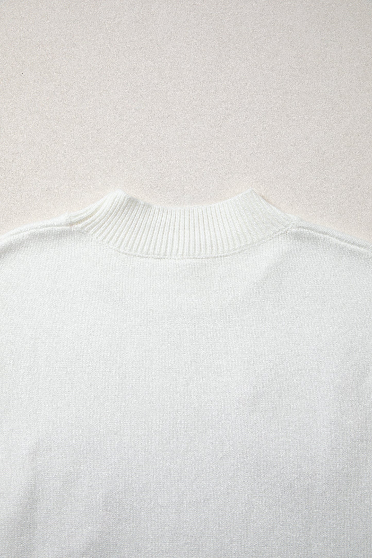 White Corded Horseshoes Ribbed Trim Mock Neck Short Sleeve Sweater