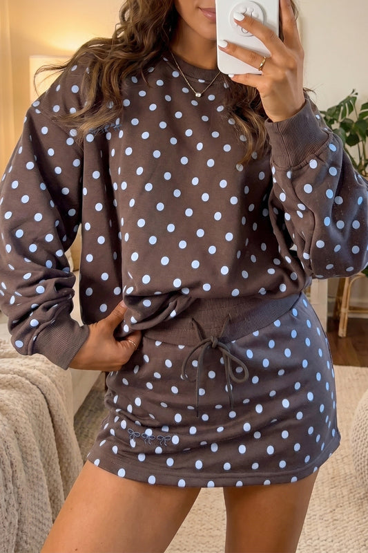 Polka Dot Embroidered Bow Detail Skort Set