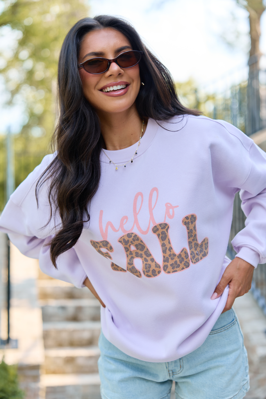 Hello Fall Purple Graphic Sweatshirt
