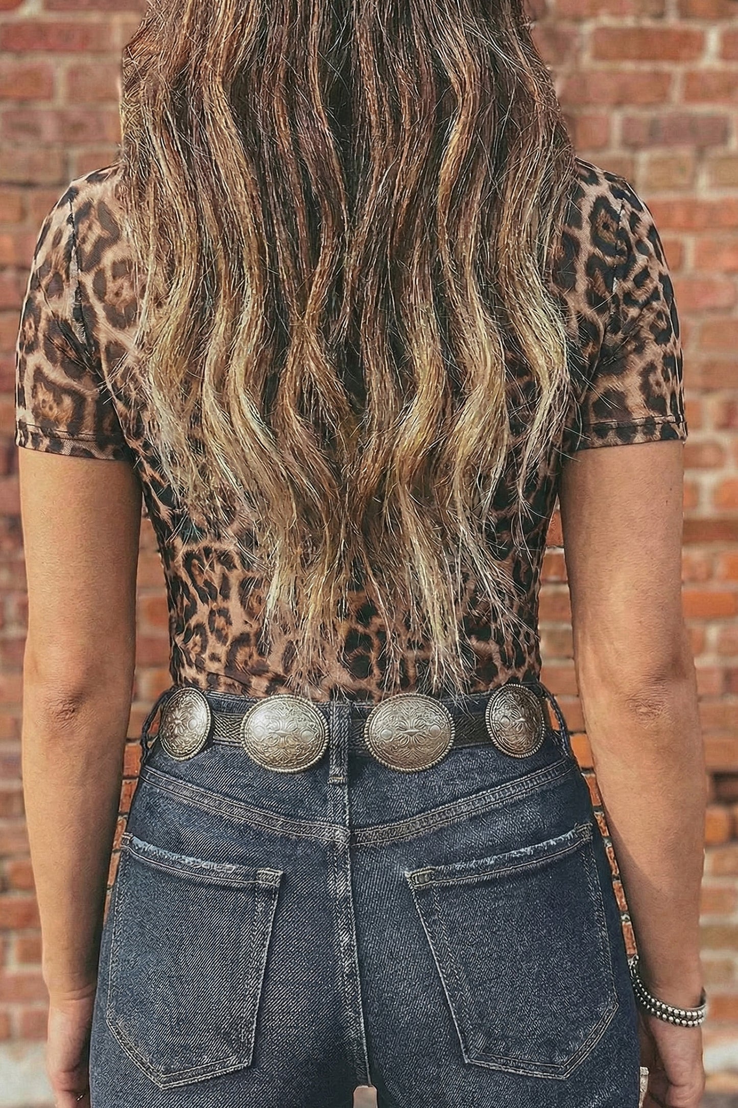 Leopard Printed Mesh Short Sleeve Top