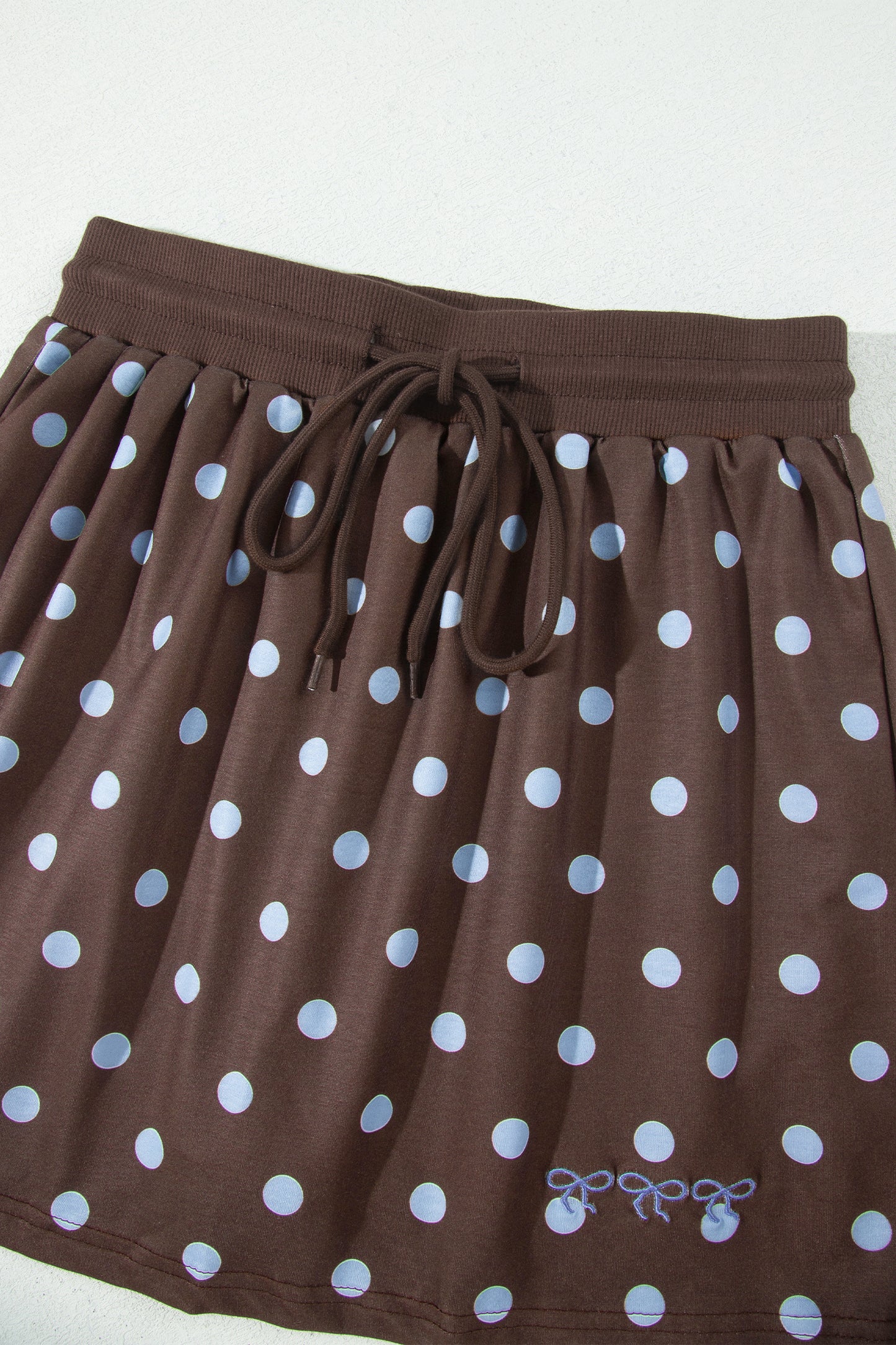 Polka Dot Embroidered Bow Detail Skort Set