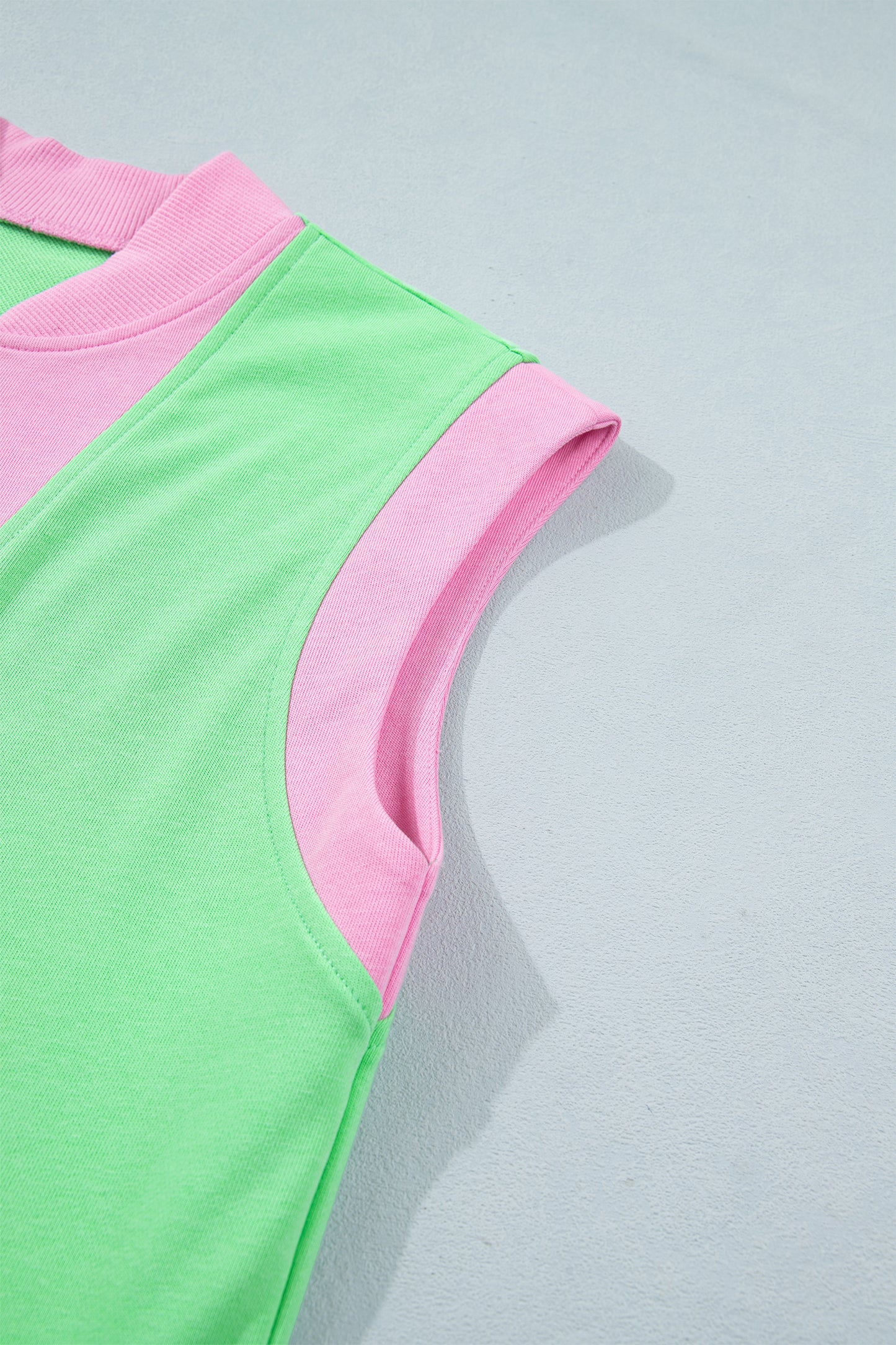 Green Color Block Accent Half Zip Top Athleisure Shorts Set