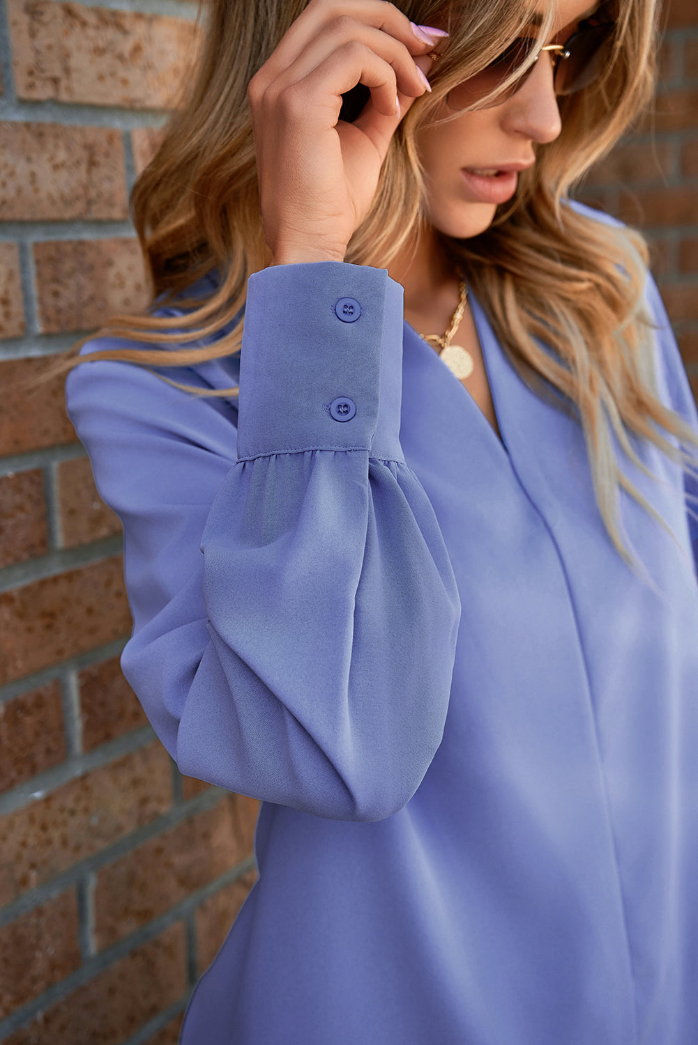 V Neck Breezy Long Sleeve Blouse