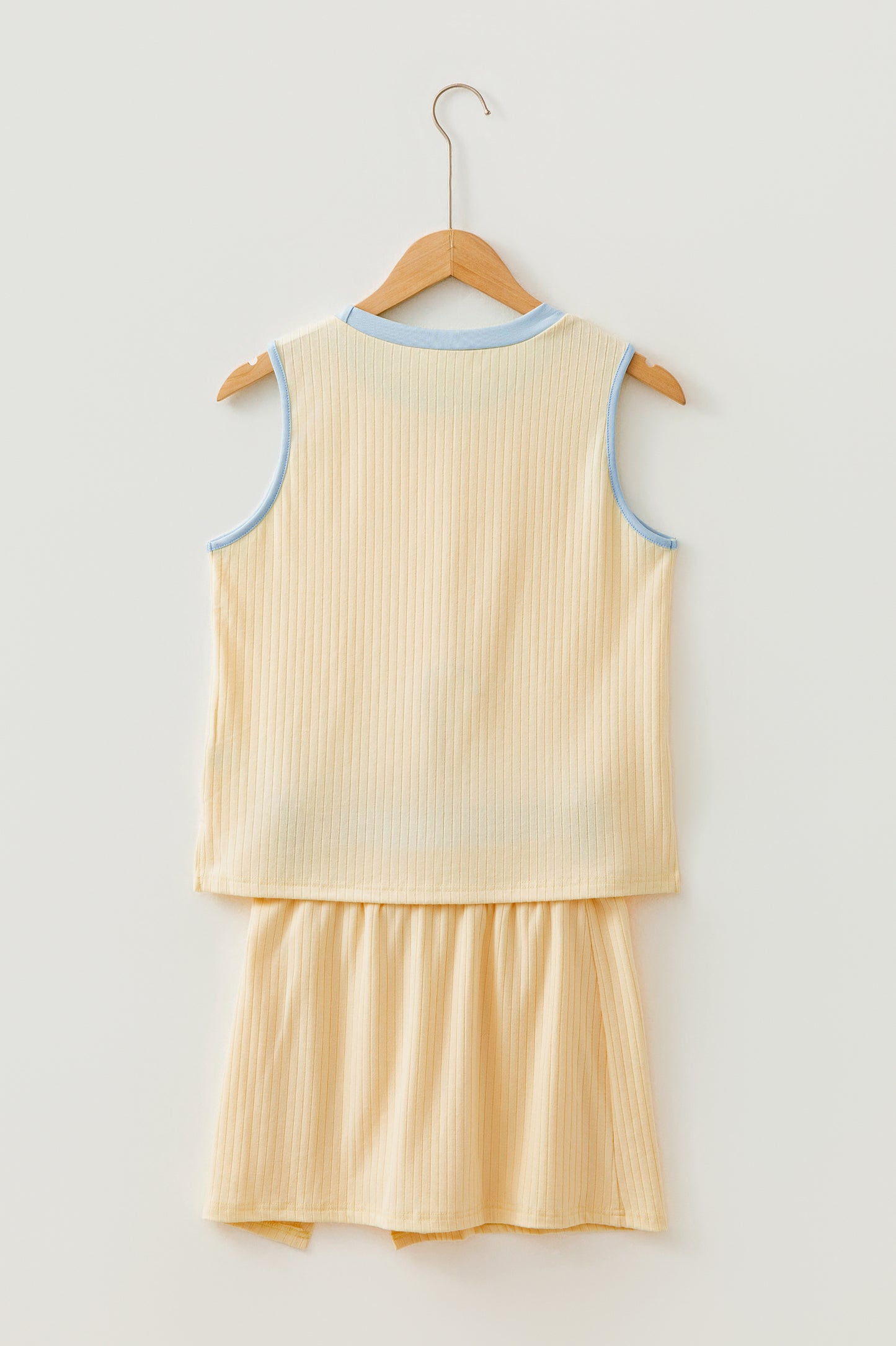 Contrast Trim Ribbed Skort Set